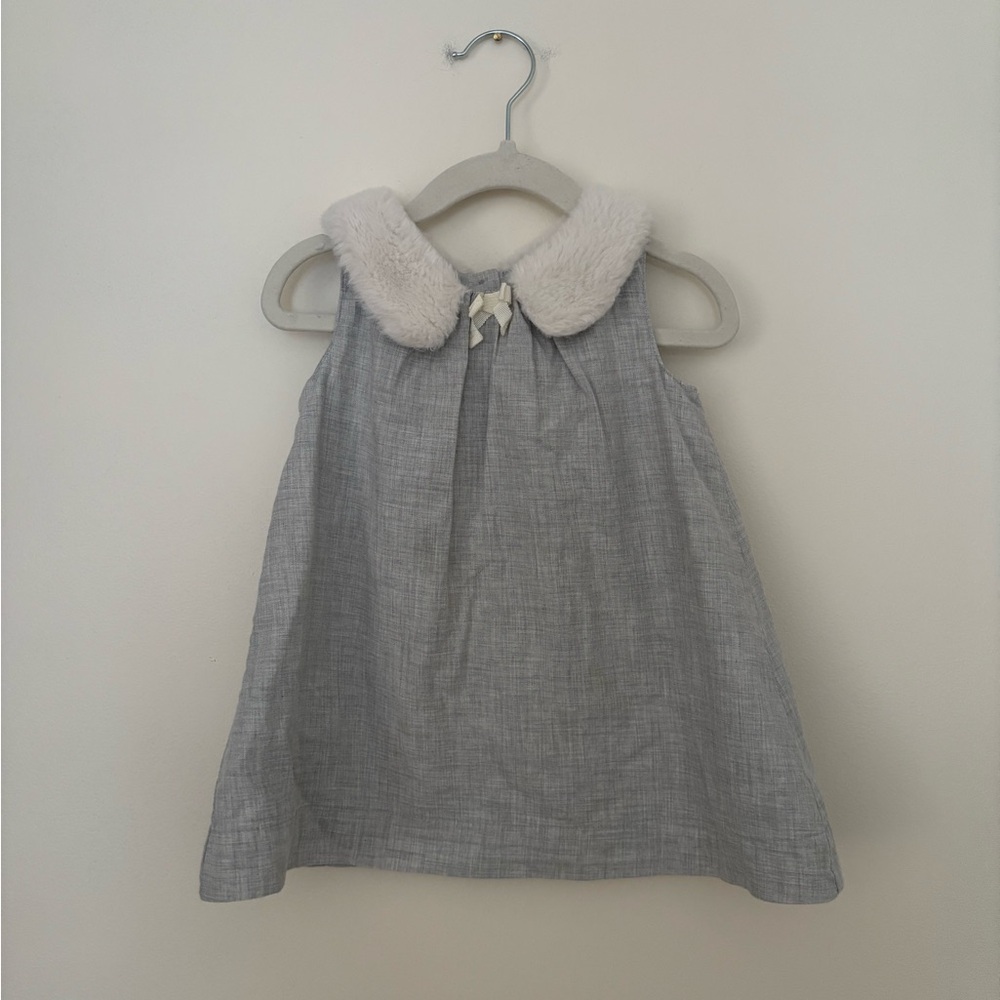GAP Light Gray Dress with White Faux Fur Collar